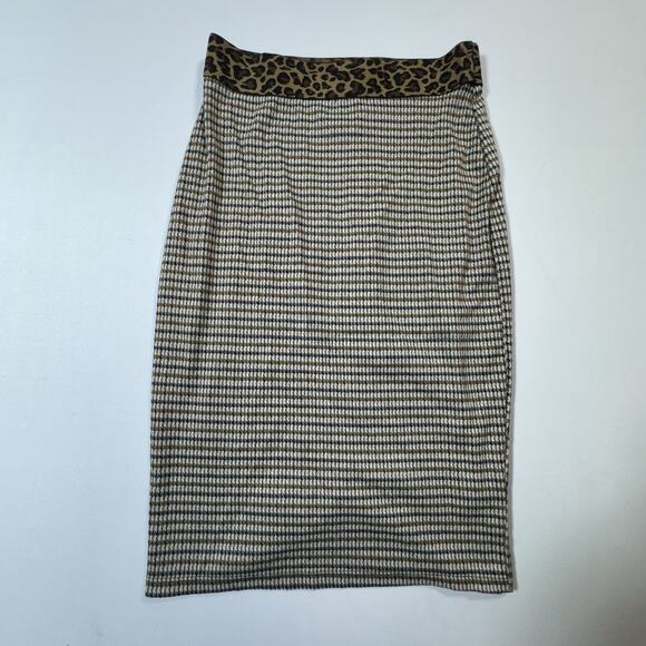 Altar’d State Skirt S Houndstooth Pencil Leopard Waist Stretch Pull On Made USA - Picture 1 of 7